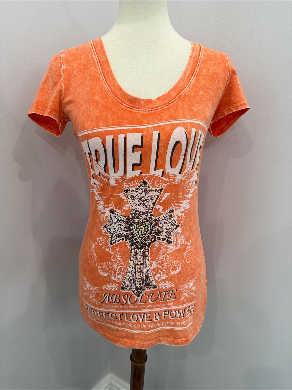 Daytrip Orange 'True Love' Graphic Scoop Neck Tee
